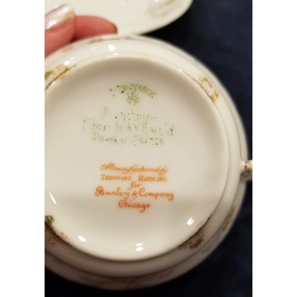 Theodore Havilland Limoges France Double Handled Cream Soup Cup & Saucer